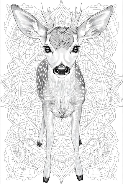 un dibujo en blanco y negro de un ciervo con un patrón en él