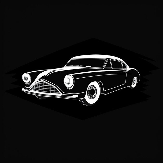 Foto un dibujo en blanco y negro de un coche clásico sobre un fondo negro ai generative