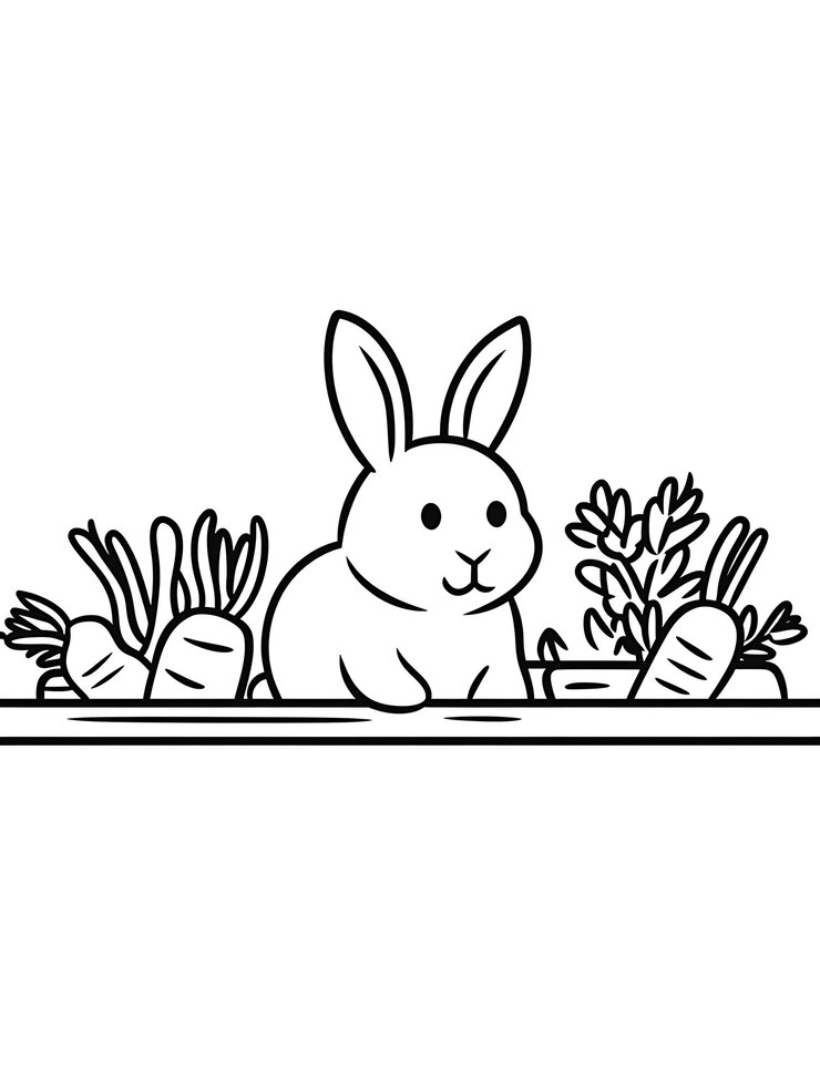 Foto un dibujo en blanco y negro de un conejo sentado en un jardín