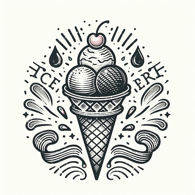 un dibujo en blanco y negro de un cono de helado