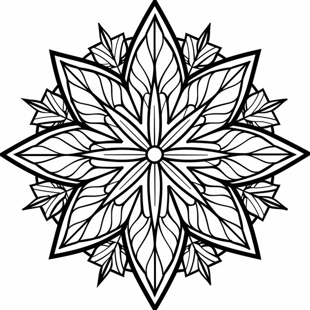 un dibujo en blanco y negro de un copo de nieve con una estrella en el medio generativo ai