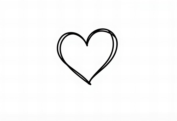 un dibujo en blanco y negro de un corazón con un contorno negro