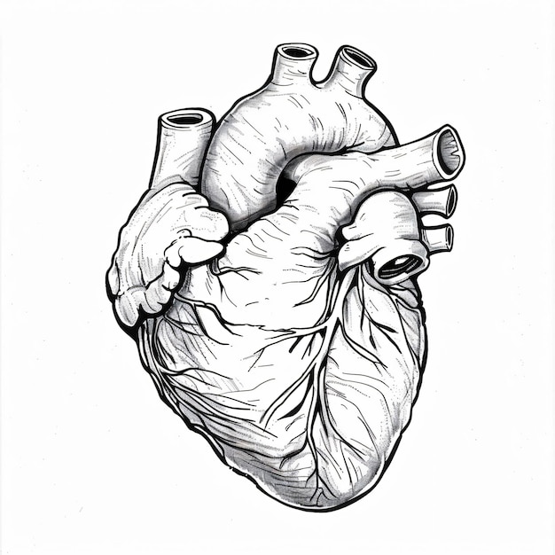 Foto un dibujo en blanco y negro de un corazón con un corazón en el medio