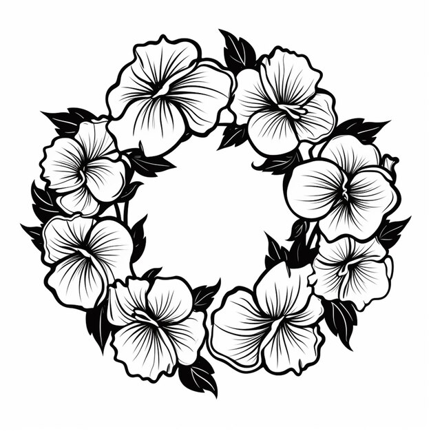 Foto un dibujo en blanco y negro de una corona de flores generativo ai