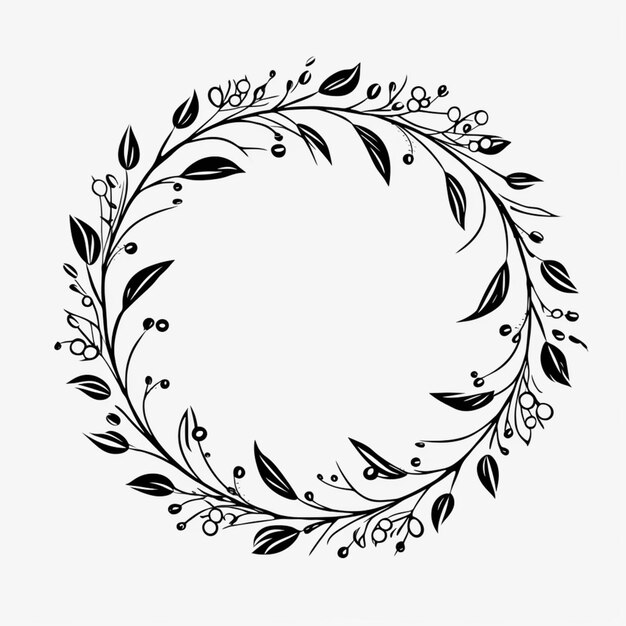 un dibujo en blanco y negro de una corona con hojas y bayas generativas ai