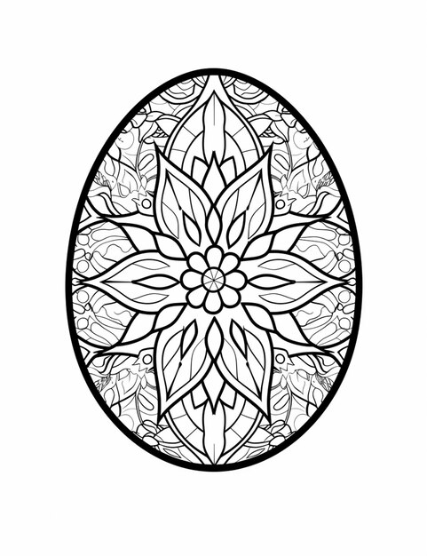 un dibujo en blanco y negro de un diseño circular de flores generativo ai