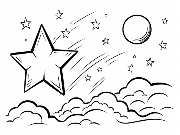 Foto un dibujo en blanco y negro de una estrella y una luna generativa ai