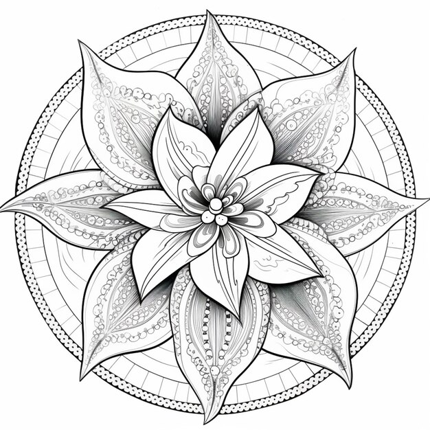 Un dibujo en blanco y negro de una flor con un diseño circular generativo ai