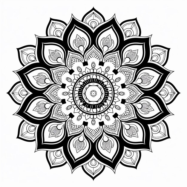 un dibujo en blanco y negro de una flor con un diseño en espiral generativo ai