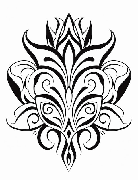 un dibujo en blanco y negro de una flor estilizada con remolinos generativos ai