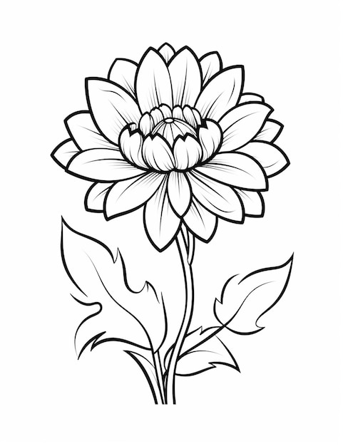 un dibujo en blanco y negro de una flor con hojas ai generativo