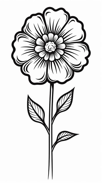 un dibujo en blanco y negro de una flor con hojas ai generativo