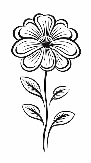 un dibujo en blanco y negro de una flor con hojas ai generativo