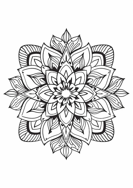 Un dibujo en blanco y negro de una flor con hojas ai generativo