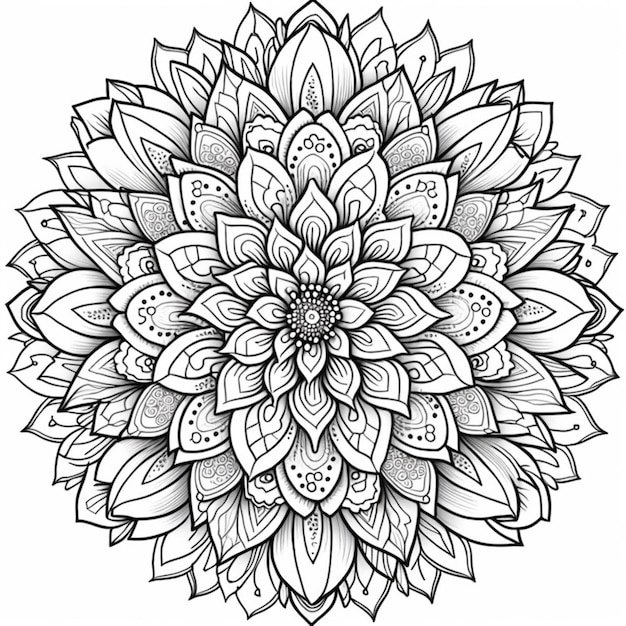 Un dibujo en blanco y negro de una flor con hojas ai generativo