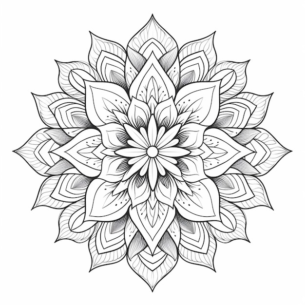 Un dibujo en blanco y negro de una flor con hojas ai generativo