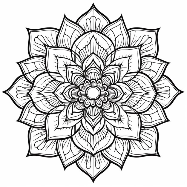 un dibujo en blanco y negro de una flor con hojas ai generativo