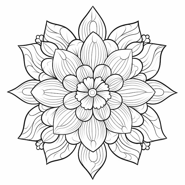 Foto un dibujo en blanco y negro de una flor con hojas y flores