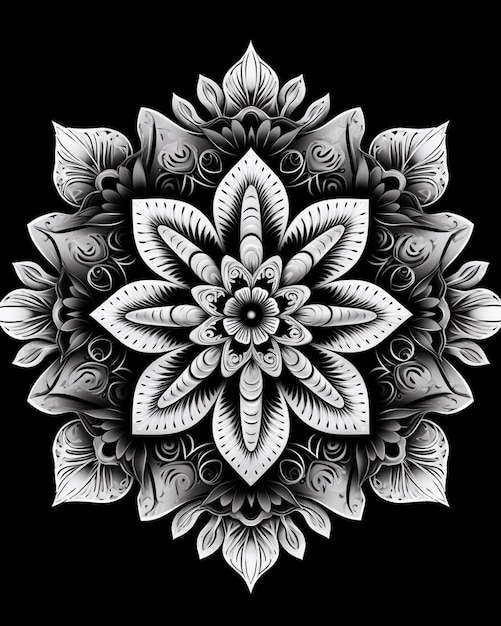Foto un dibujo en blanco y negro de una flor con hojas generativas ai
