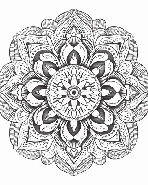 un dibujo en blanco y negro de una flor con hojas generativas ai