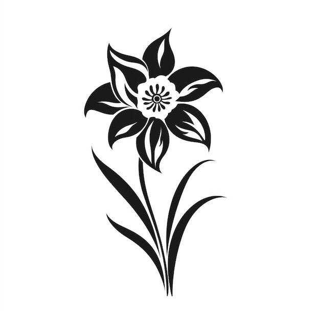 un dibujo en blanco y negro de una flor con hojas generativas ai