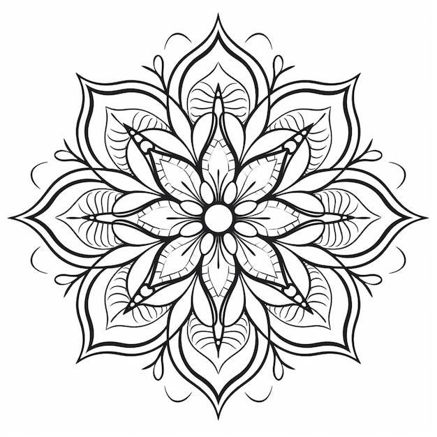 Un dibujo en blanco y negro de una flor con hojas generativas ai