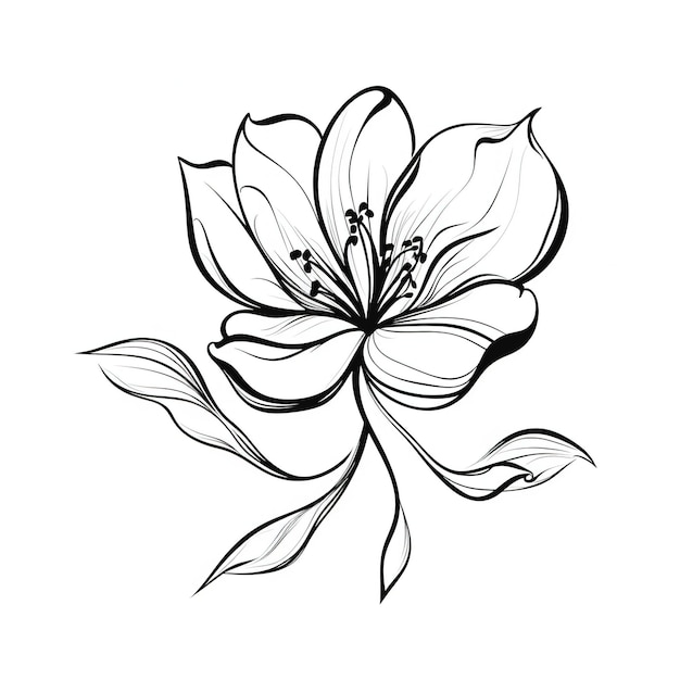 Un dibujo en blanco y negro de una flor con hojas y la palabra manzana.