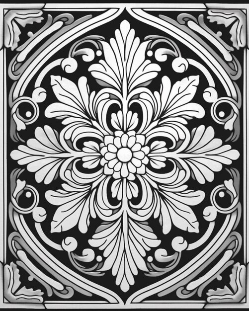 un dibujo en blanco y negro de una flor en un mosaico ai generativo