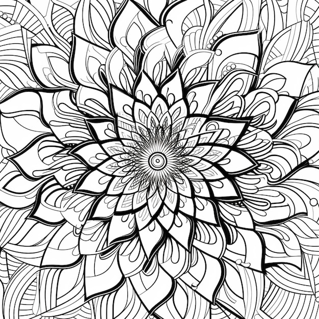 un dibujo en blanco y negro de una flor con remolinos generativos ai