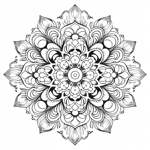 Foto un dibujo en blanco y negro de una flor con remolinos generativos ai