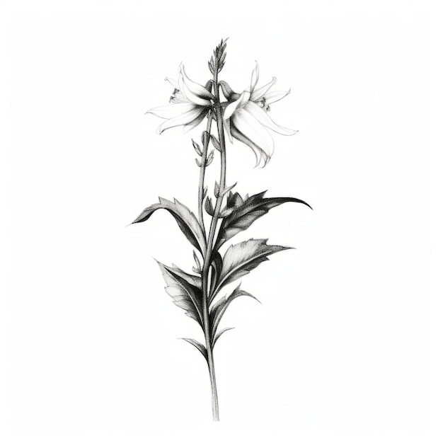 Dibujo en blanco y negro de una flor silvestre al estilo Frieke Janssens