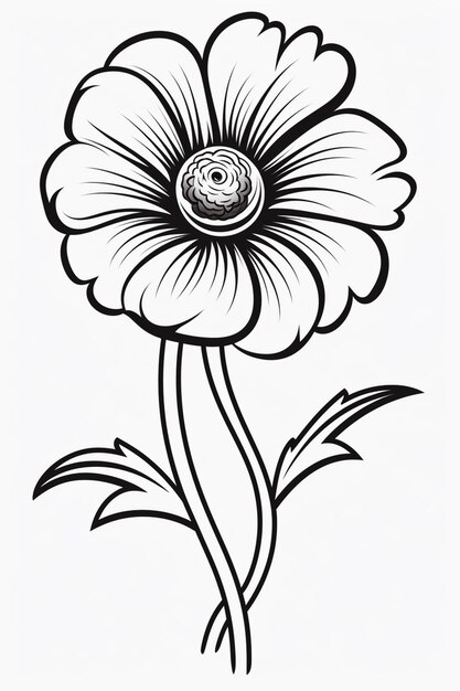 un dibujo en blanco y negro de una flor con un tallo ai generativo