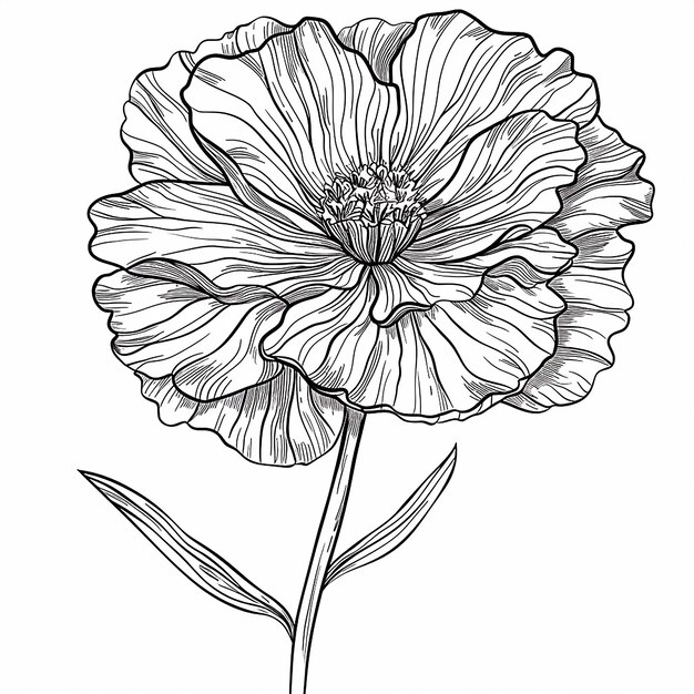 un dibujo en blanco y negro de una flor con un tallo largo