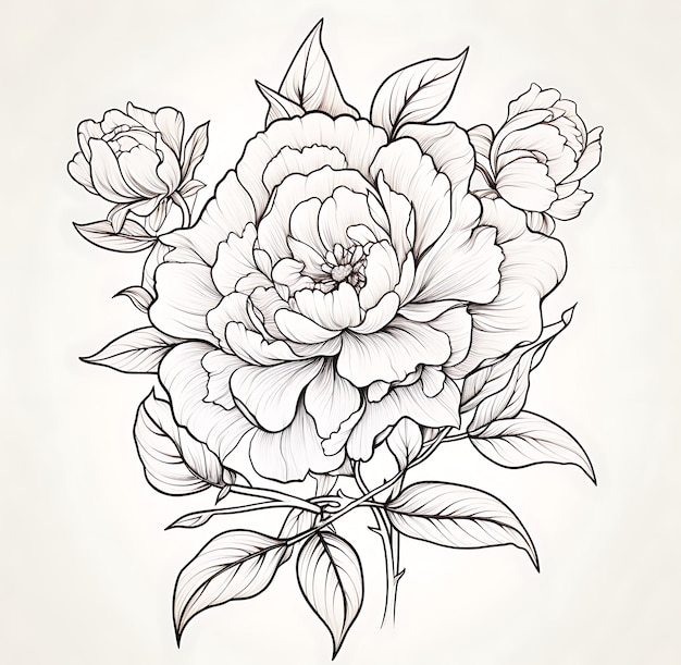 un dibujo en blanco y negro de una flor de tamaño medio dibujo de tatuaje ai generado