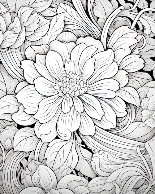 Foto un dibujo en blanco y negro de una flor