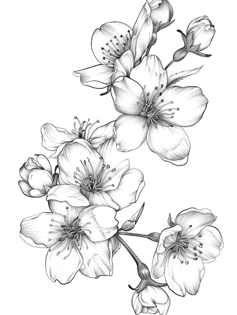 un dibujo en blanco y negro de flores generativo ai