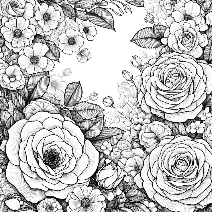 un dibujo en blanco y negro de flores con las palabras primavera en él