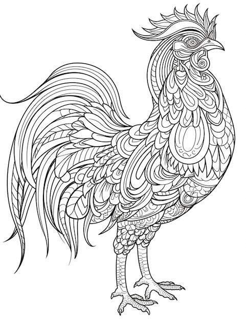 Foto un dibujo en blanco y negro de un gallo con patrones intrincados ai generativo