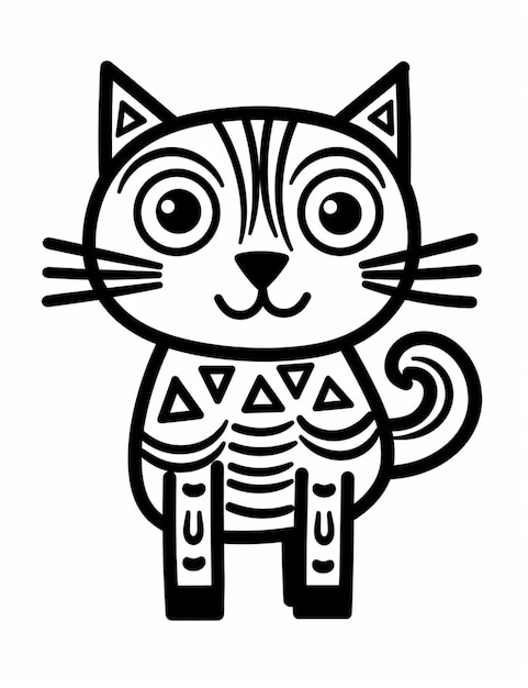 un dibujo en blanco y negro de un gato con un esqueleto en el pecho ai generativo