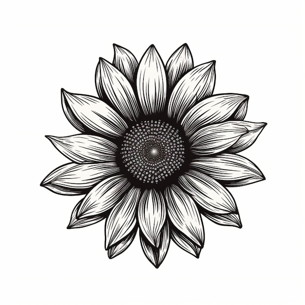 un dibujo en blanco y negro de un girasol con una gran ai generativa central