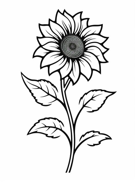 un dibujo en blanco y negro de un girasol con hojas generativas ai