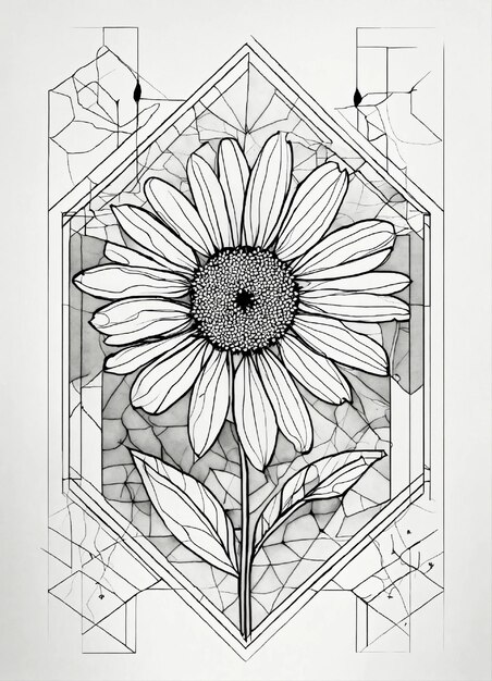 un dibujo en blanco y negro de un girasol con la palabra " l " en él