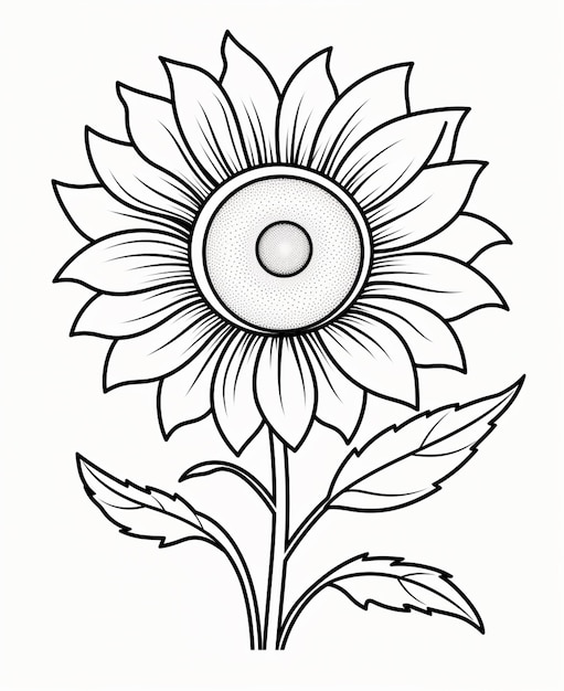 Foto un dibujo en blanco y negro de un girasol con un tallo de flor generativo ai