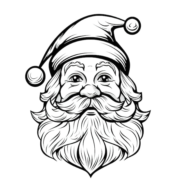 Un dibujo en blanco y negro de un gorro de Papá Noel y una barba.