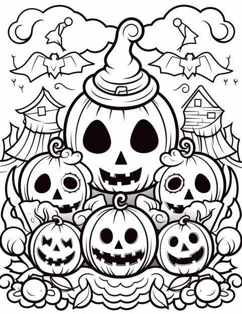 un dibujo en blanco y negro de un grupo de calabazas generativas ai