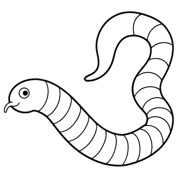 un dibujo en blanco y negro de un gusano con un fondo blanco