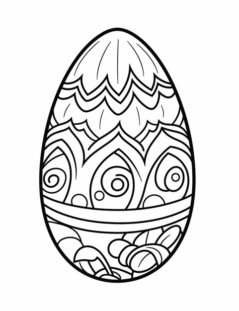 un dibujo en blanco y negro de un huevo de Pascua con un diseño giratorio generativo ai