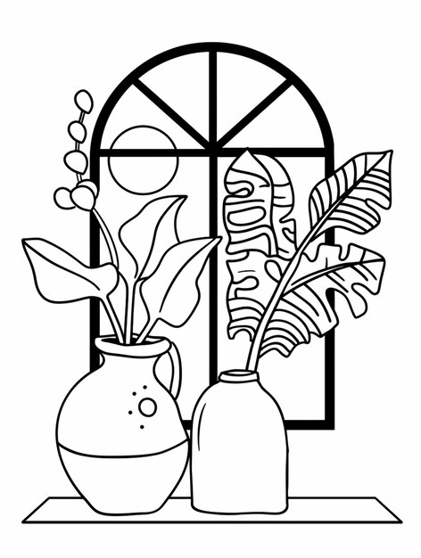 Foto un dibujo en blanco y negro de un jarrón con plantas en él