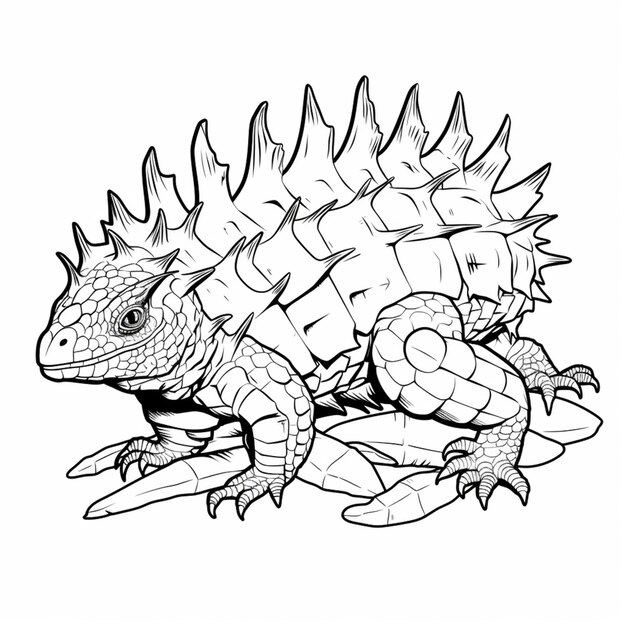 un dibujo en blanco y negro de un lagarto con una cabeza grande