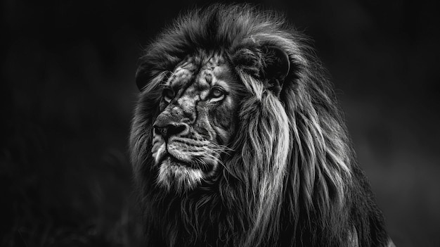 Foto un dibujo en blanco y negro de un león con un fondo negro